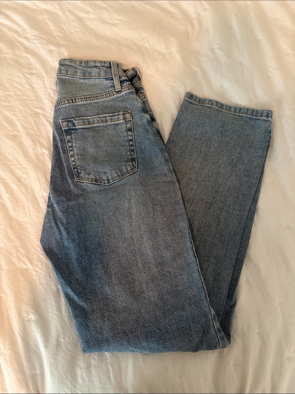 Women’s Hight Waisted Straight Leg Distressed Blue Denim Jeans